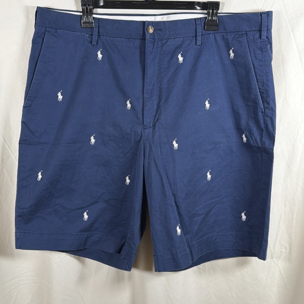 Polo Ralph Lauren Shorts Mens 40 Blue Pony Logo All Over Chino Preppy